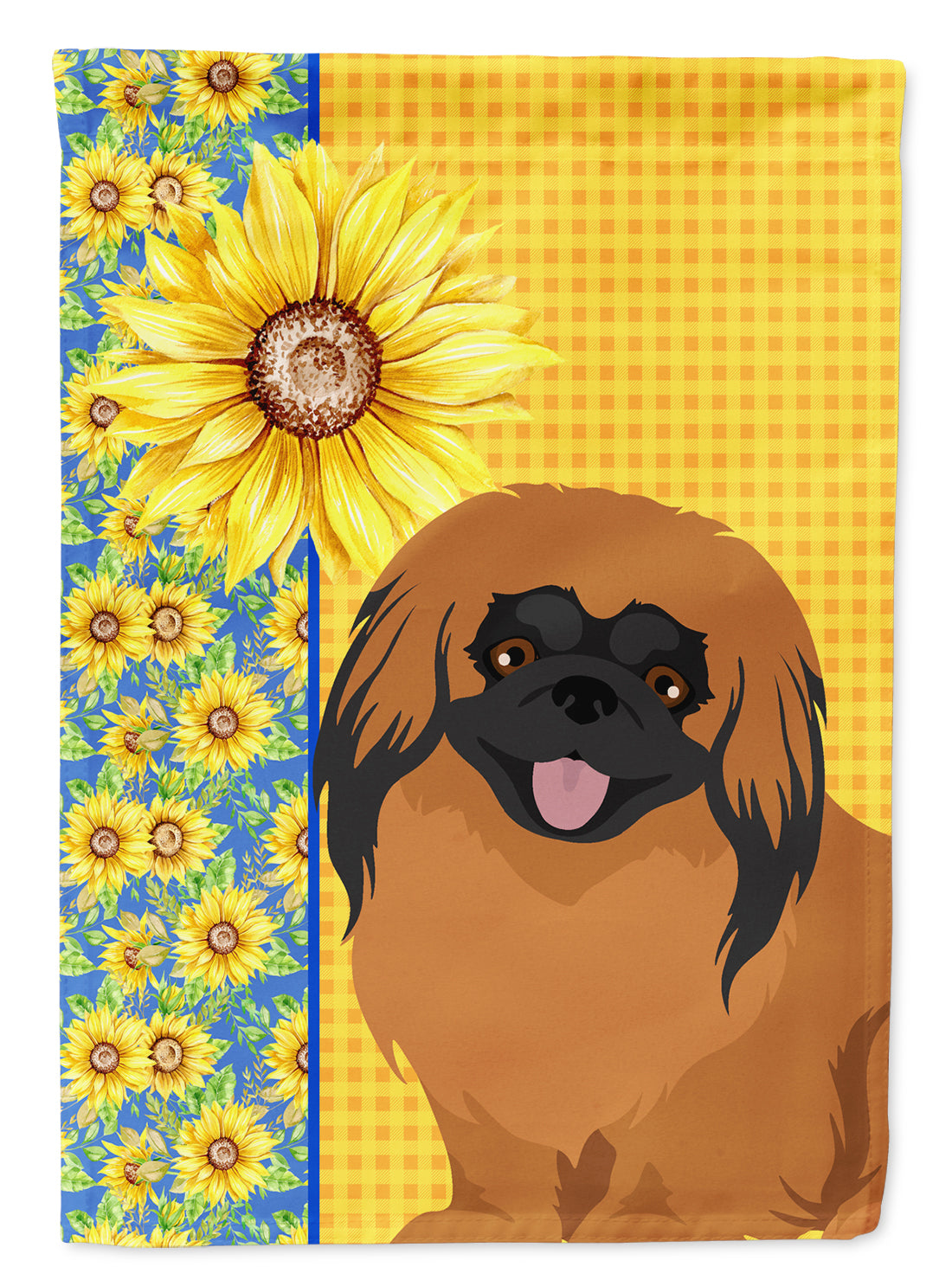 Summer Sunflowers Red Pekingese House Flag 28x40 Porch Sleeve Pole Decorative Outside Yard Banner Artwork Wall Hanging, Polyester