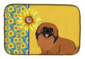 Summer Sunflowers Red Pekingese Dish Drying Mat Absorbent Dish Drying Mat Pad for Kitchen Counter Dish Drainer Mat for Countertop, 14 x 21", Multicolor
