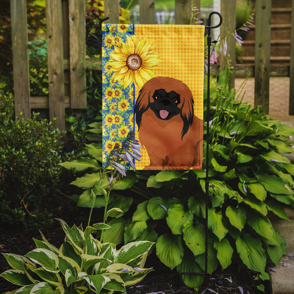 Summer Sunflowers Red Pekingese Garden Flag Mailbox Decorative Yard Banner Outside Patio Artwork for Flower Beds, Garden Size, Multicolor