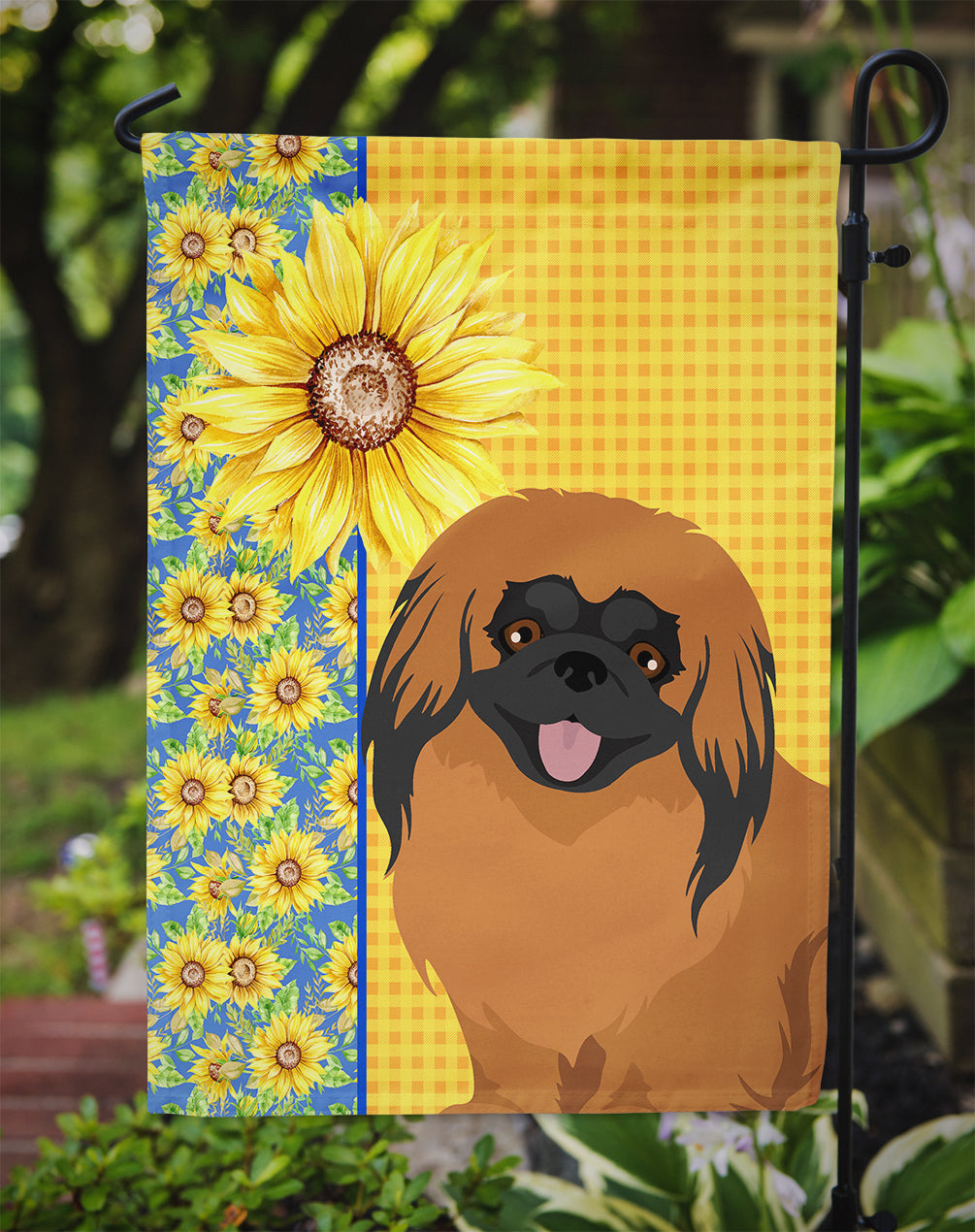 Summer Sunflowers Red Pekingese Garden Flag Mailbox Decorative Yard Banner Outside Patio Artwork for Flower Beds, Garden Size, Multicolor