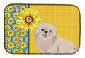 Summer Sunflowers White Pekingese Dish Drying Mat Absorbent Dish Drying Mat Pad for Kitchen Counter Dish Drainer Mat for Countertop, 14 x 21", Multicolor