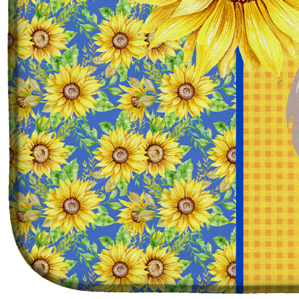 Summer Sunflowers White Pekingese Dish Drying Mat Absorbent Dish Drying Mat Pad for Kitchen Counter Dish Drainer Mat for Countertop, 14 x 21", Multicolor