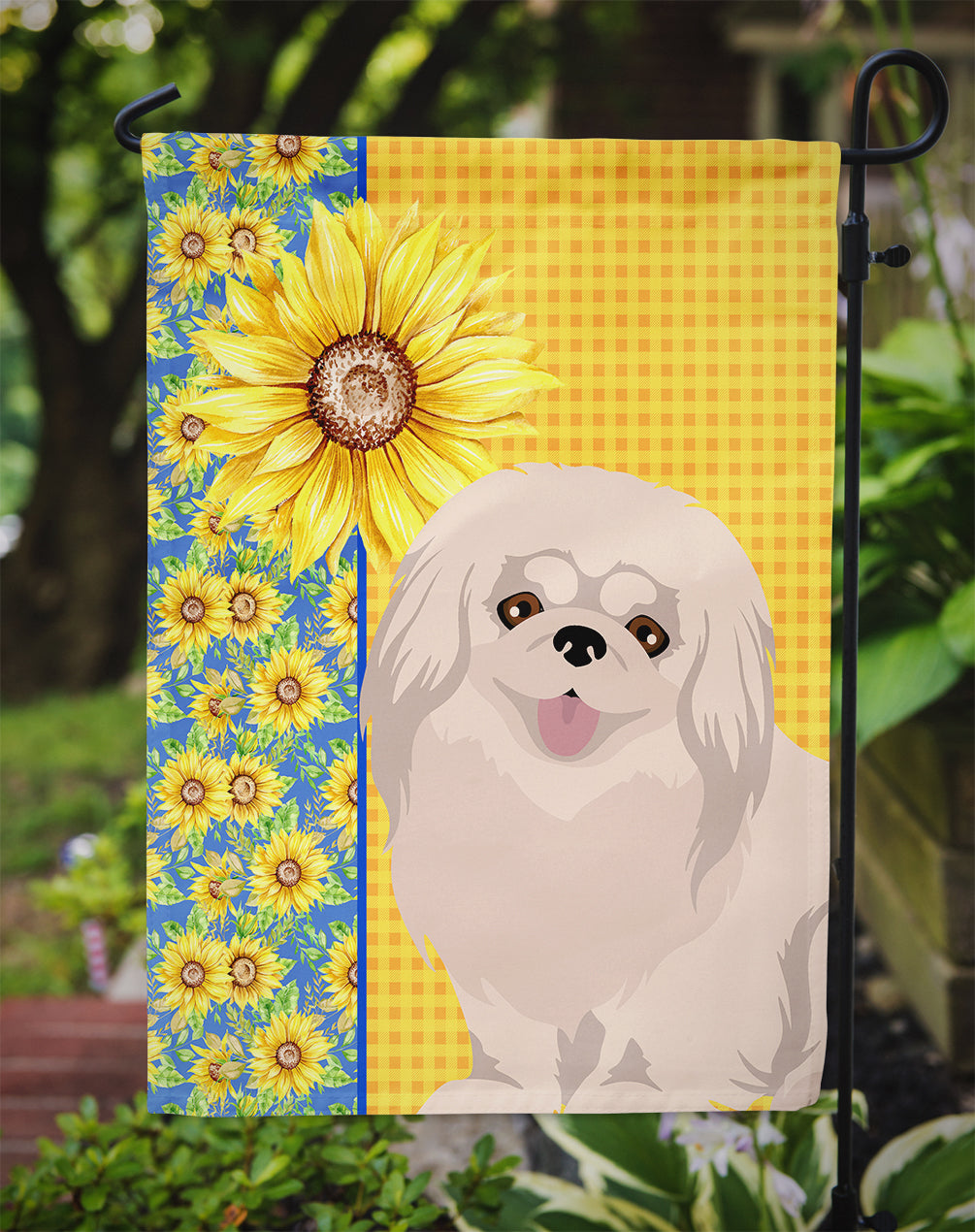 Summer Sunflowers White Pekingese Garden Flag Mailbox Decorative Yard Banner Outside Patio Artwork for Flower Beds, Garden Size, Multicolor