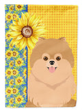 Summer Sunflowers Orange Pomeranian House Flag 28x40 Porch Sleeve Pole Decorative Outside Yard Banner Artwork Wall Hanging, Polyester
