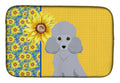 Summer Sunflowers Toy Silver Poodle Dish Drying Mat Absorbent Dish Drying Mat Pad for Kitchen Counter Dish Drainer Mat for Countertop, 14 x 21", Multicolor