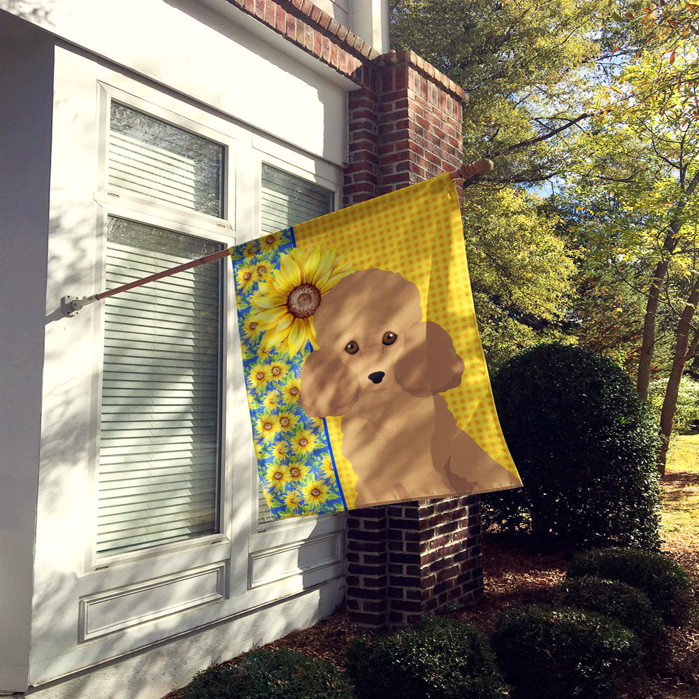 Summer Sunflowers Toy Apricot Poodle House Flag 28x40 Porch Sleeve Pole Decorative Outside Yard Banner Artwork Wall Hanging, Polyester