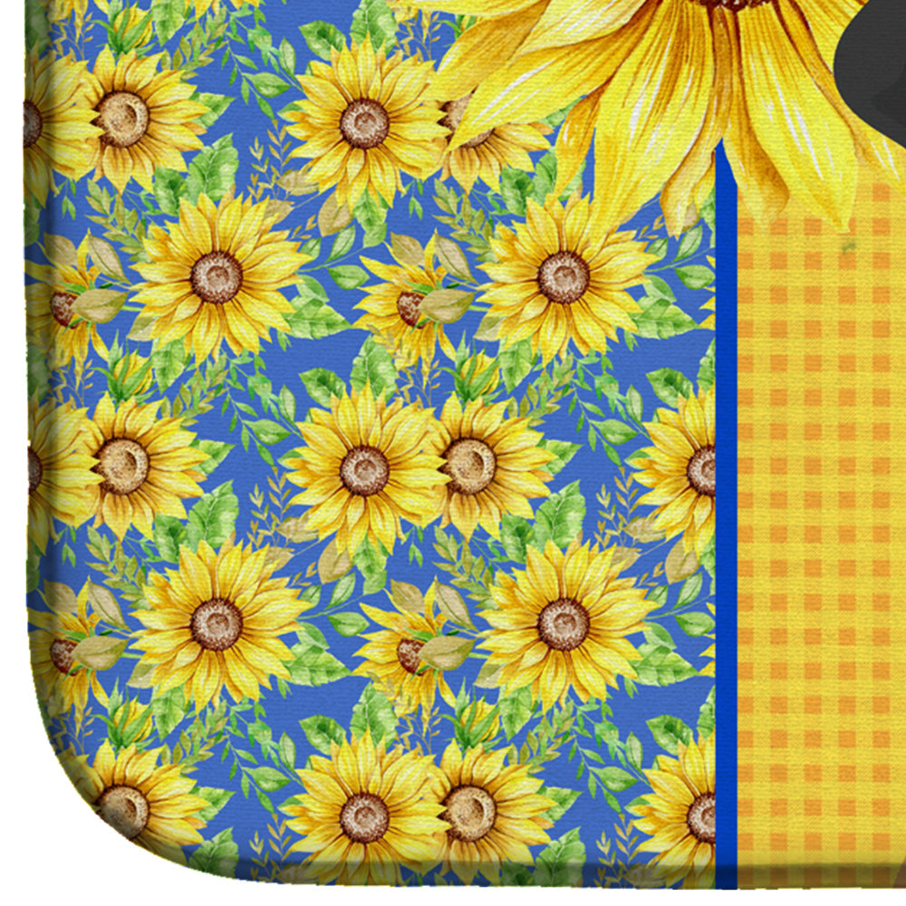 Summer Sunflowers Apricot Pug Dish Drying Mat Absorbent Dish Drying Mat Pad for Kitchen Counter Dish Drainer Mat for Countertop, 14 x 21", Multicolor