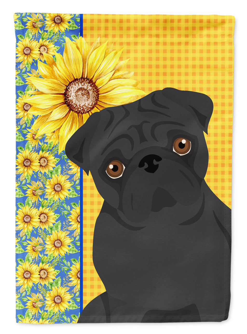Summer Sunflowers Black Pug Garden Flag Mailbox Decorative Yard Banner Outside Patio Artwork for Flower Beds, Garden Size, Multicolor