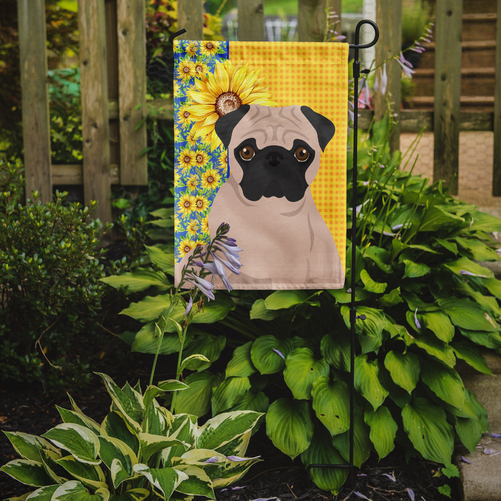 Summer Sunflowers Fawn Pug Garden Flag Mailbox Decorative Yard Banner Outside Patio Artwork for Flower Beds, Garden Size, Multicolor