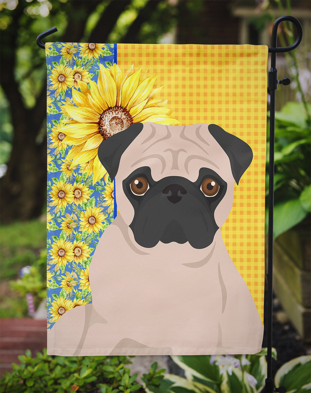Summer Sunflowers Fawn Pug Garden Flag Mailbox Decorative Yard Banner Outside Patio Artwork for Flower Beds, Garden Size, Multicolor