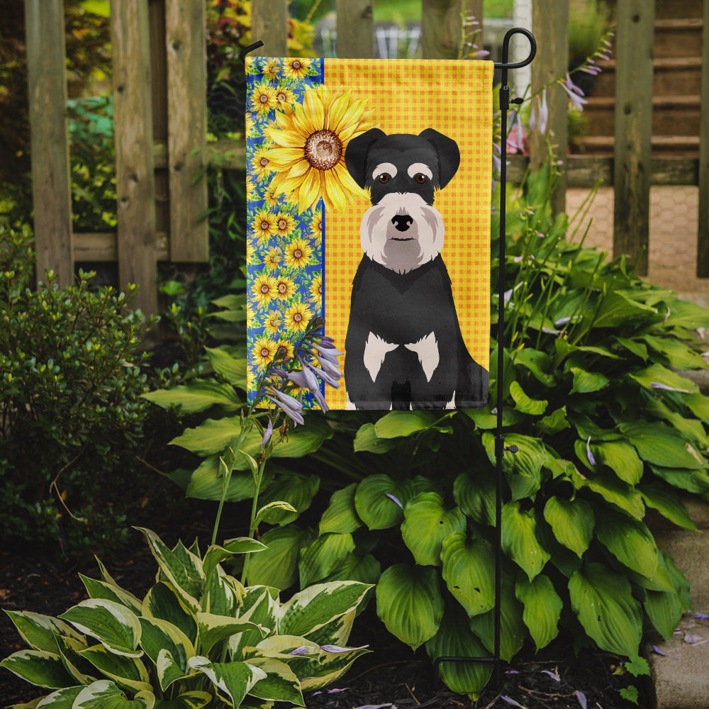 Summer Sunflowers Black and Silver Natural Ears Schnauzer Garden Flag Mailbox Decorative Yard Banner Outside Patio Artwork for Flower Beds, Garden Size, Multicolor