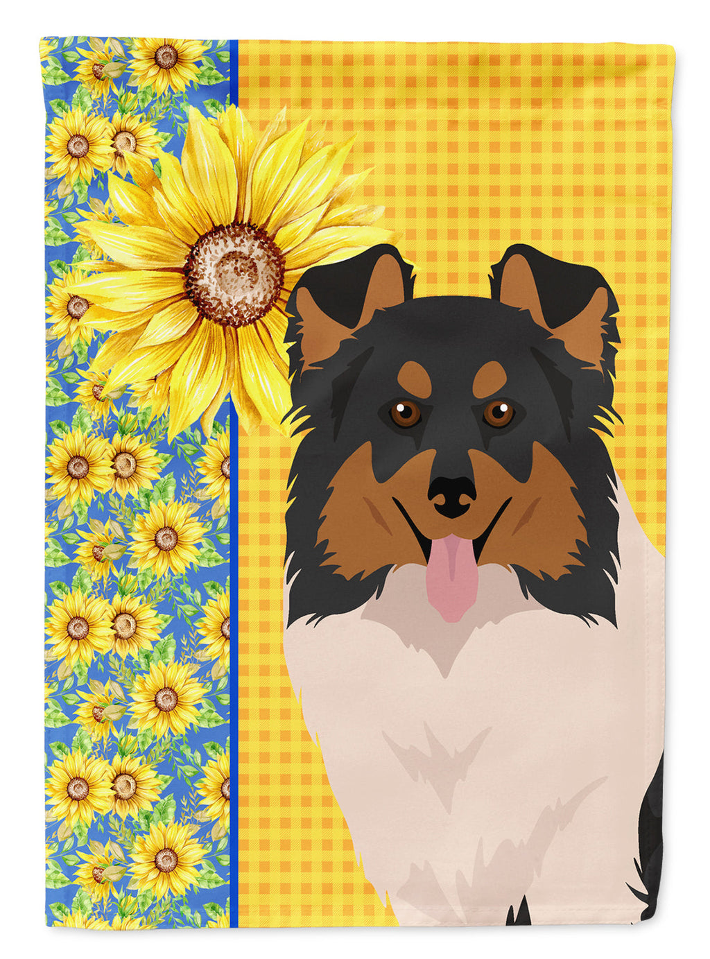 Summer Sunflowers Tricolor Sheltie House Flag 28x40 Porch Sleeve Pole Decorative Outside Yard Banner Artwork Wall Hanging, Polyester
