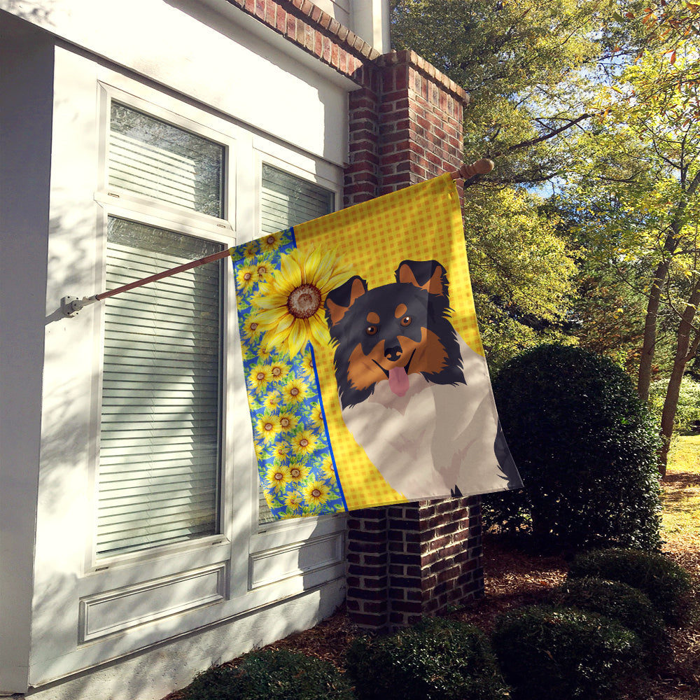 Summer Sunflowers Tricolor Sheltie House Flag 28x40 Porch Sleeve Pole Decorative Outside Yard Banner Artwork Wall Hanging, Polyester
