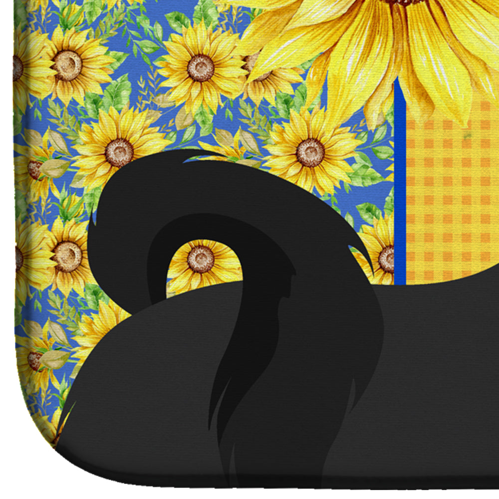 Summer Sunflowers Black Shih Tzu Dish Drying Mat Absorbent Dish Drying Mat Pad for Kitchen Counter Dish Drainer Mat for Countertop, 14 x 21", Multicolor