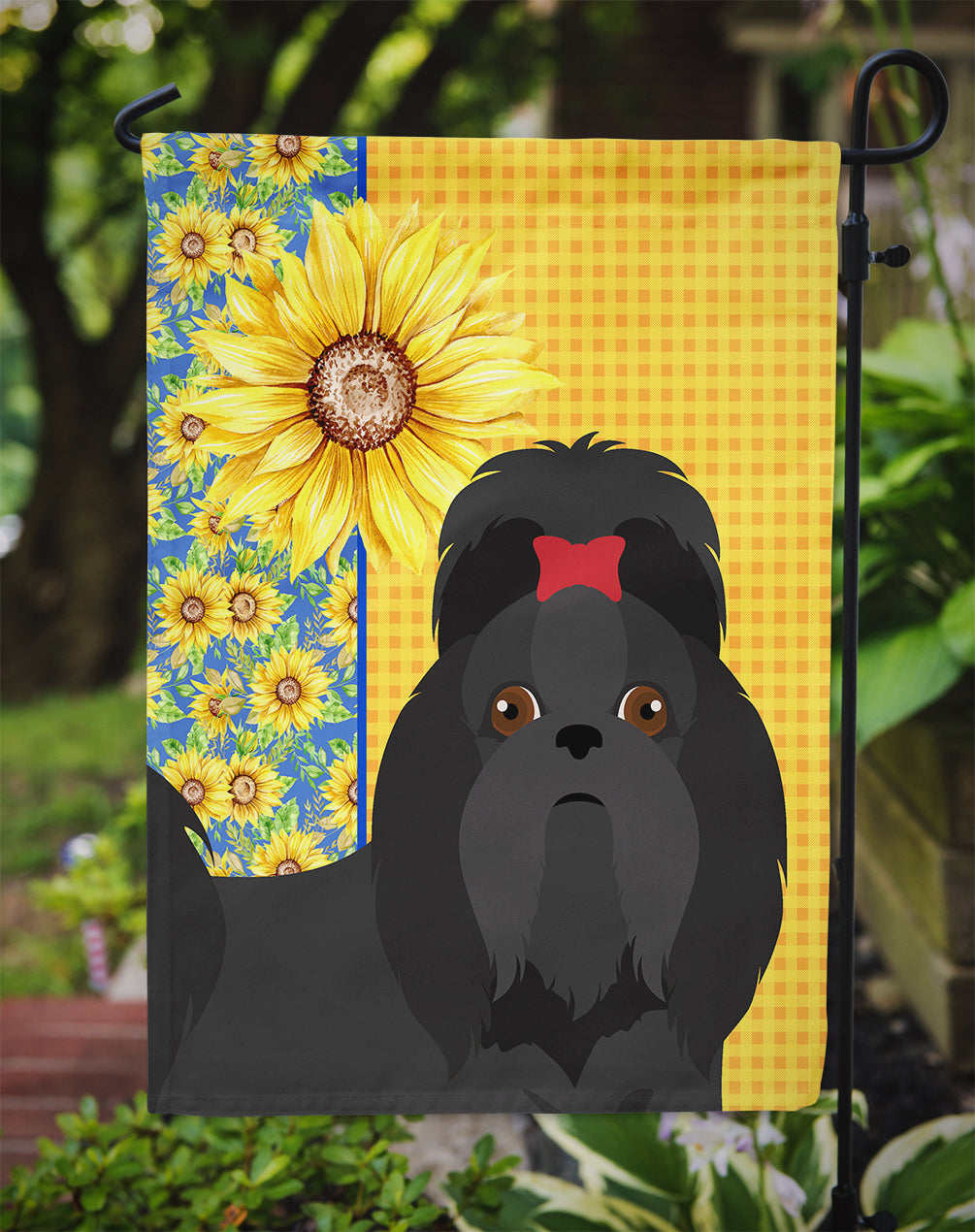 Summer Sunflowers Black Shih Tzu Garden Flag Mailbox Decorative Yard Banner Outside Patio Artwork for Flower Beds, Garden Size, Multicolor