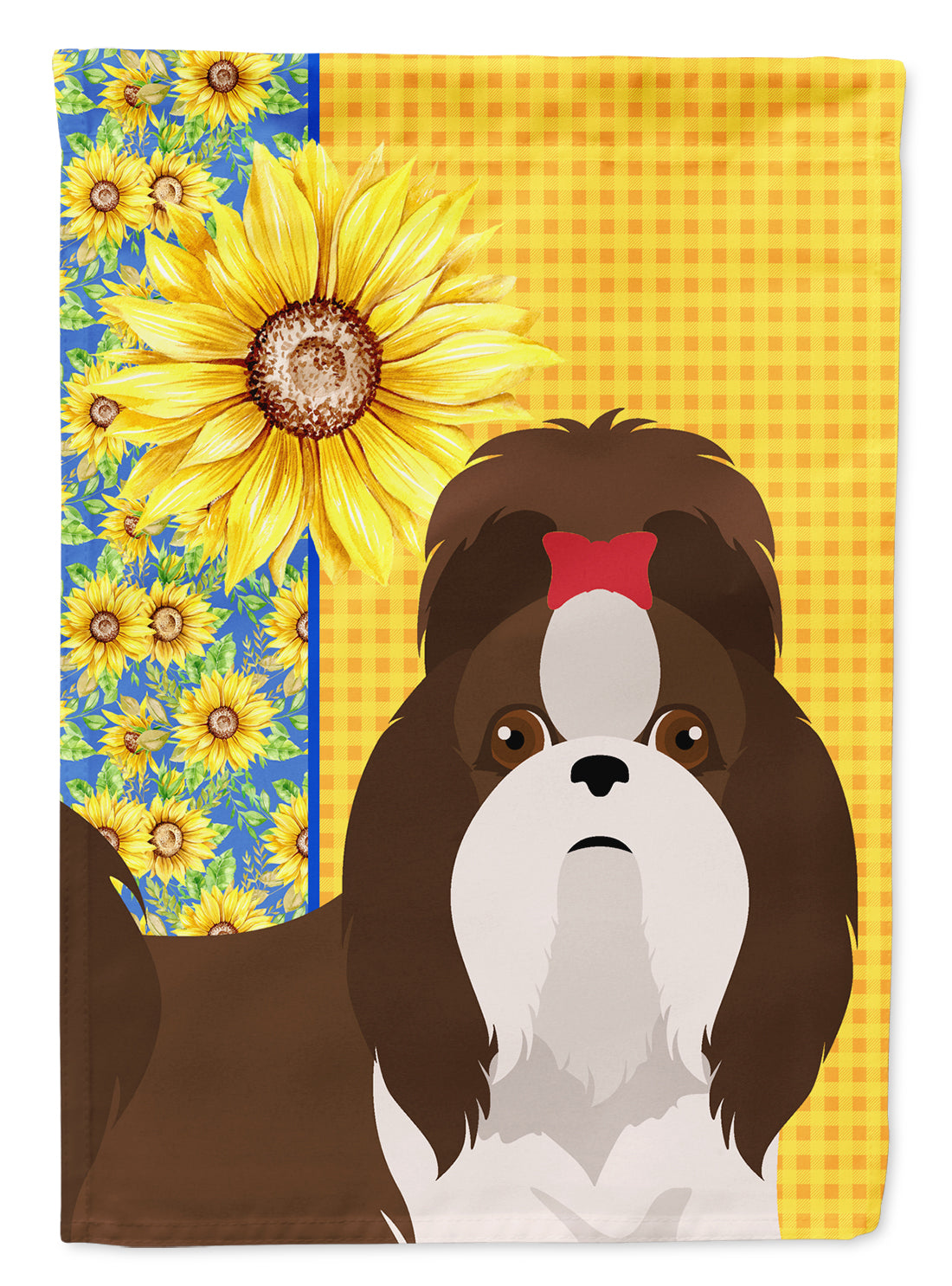Summer Sunflowers Liver and White Shih Tzu Garden Flag Mailbox Decorative Yard Banner Outside Patio Artwork for Flower Beds, Garden Size, Multicolor