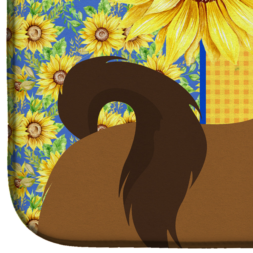 Summer Sunflowers Red Shih Tzu Dish Drying Mat Absorbent Dish Drying Mat Pad for Kitchen Counter Dish Drainer Mat for Countertop, 14 x 21", Multicolor