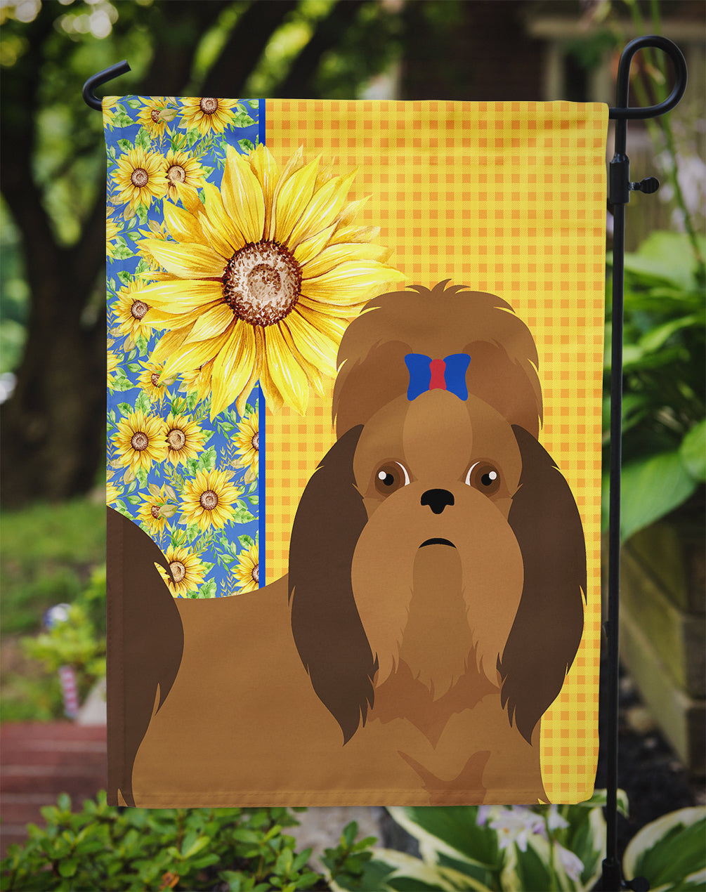 Summer Sunflowers Red Shih Tzu Garden Flag Mailbox Decorative Yard Banner Outside Patio Artwork for Flower Beds, Garden Size, Multicolor