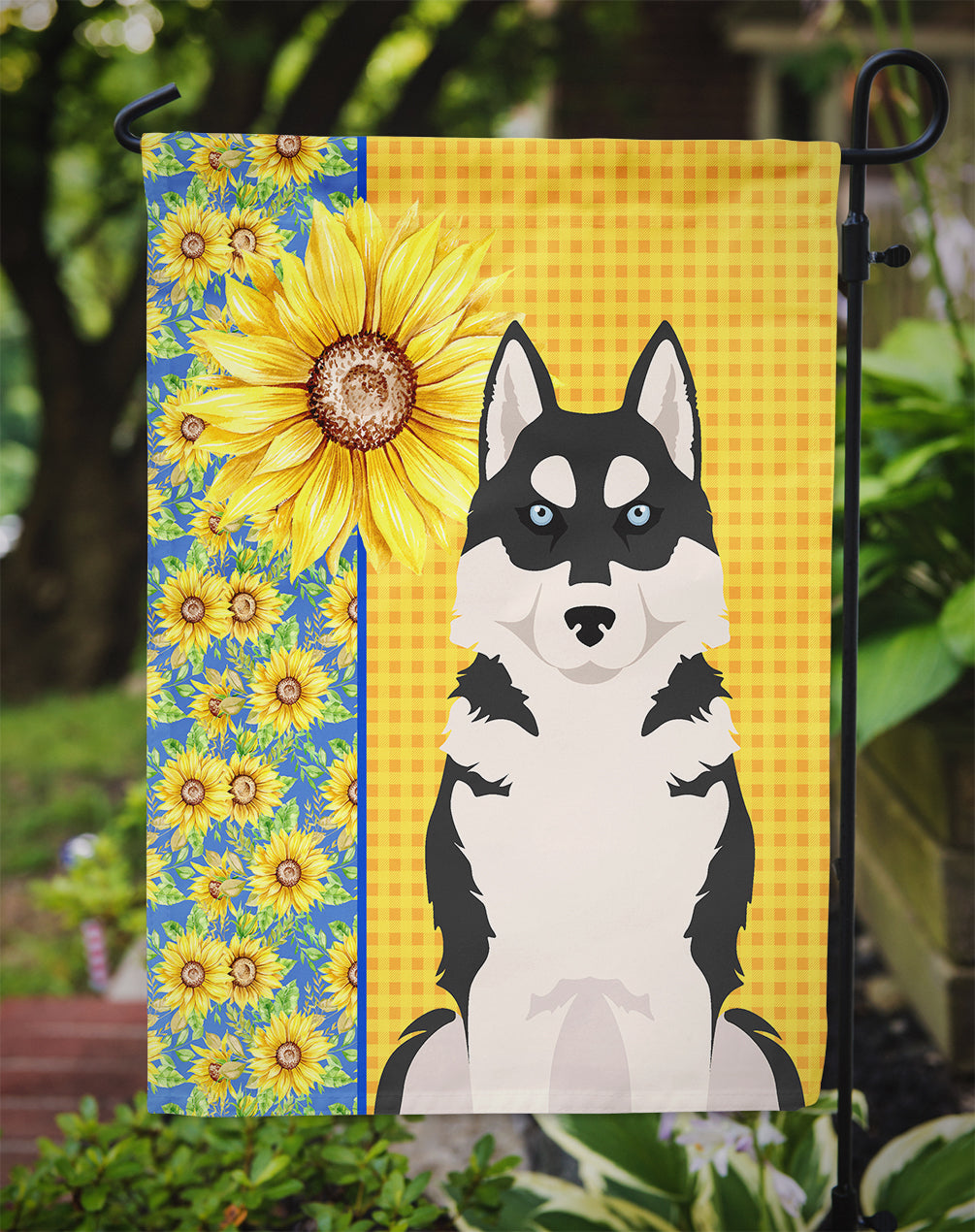 Summer Sunflowers Black Siberian Husky Garden Flag Mailbox Decorative Yard Banner Outside Patio Artwork for Flower Beds, Garden Size, Multicolor