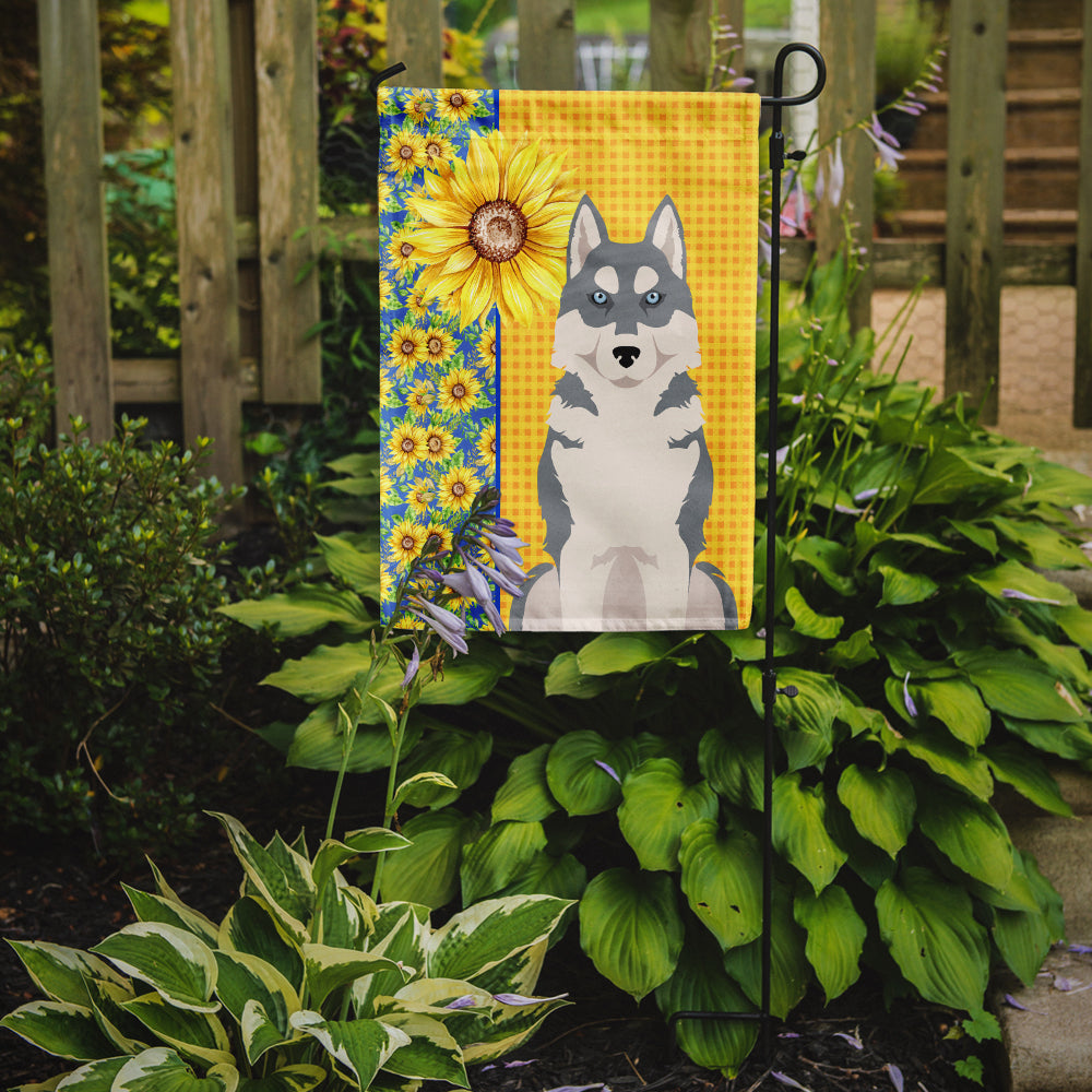 Summer Sunflowers Grey Siberian Husky Garden Flag Mailbox Decorative Yard Banner Outside Patio Artwork for Flower Beds, Garden Size, Multicolor