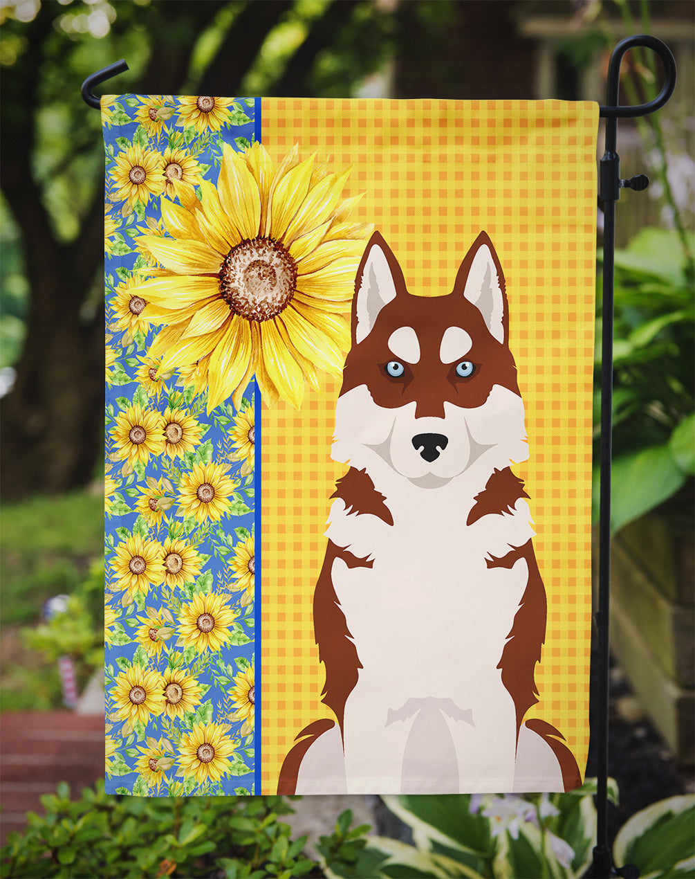 Summer Sunflowers Red Siberian Husky Garden Flag Mailbox Decorative Yard Banner Outside Patio Artwork for Flower Beds, Garden Size, Multicolor