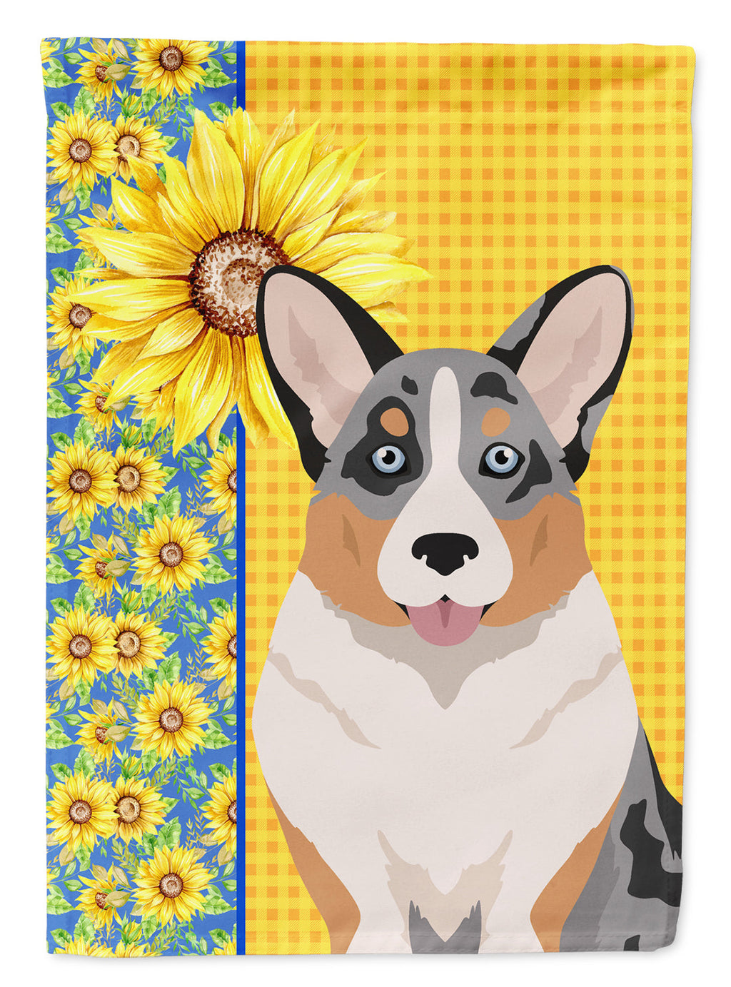 Summer Sunflowers Blue Merle Cardigan Corgi Garden Flag Mailbox Decorative Yard Banner Outside Patio Artwork for Flower Beds, Garden Size, Multicolor