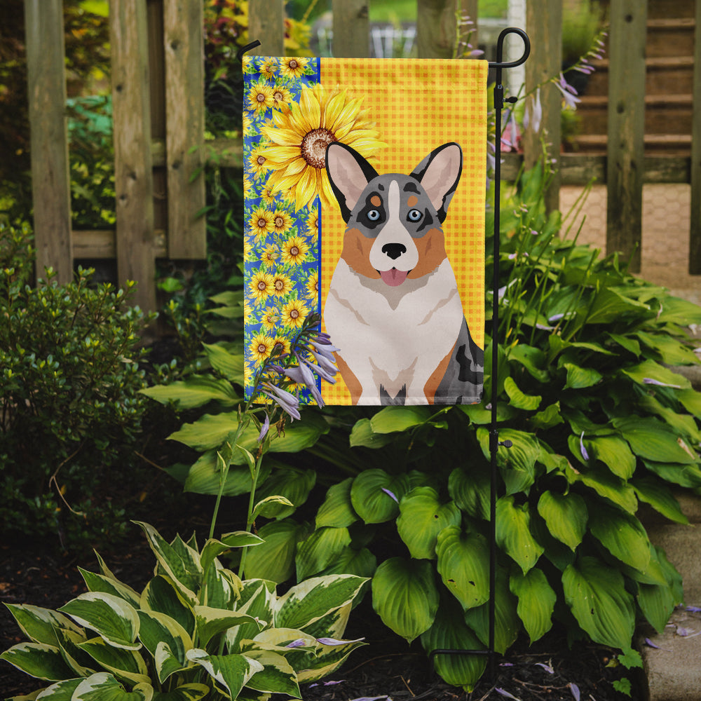 Summer Sunflowers Blue Merle Cardigan Corgi Garden Flag Mailbox Decorative Yard Banner Outside Patio Artwork for Flower Beds, Garden Size, Multicolor