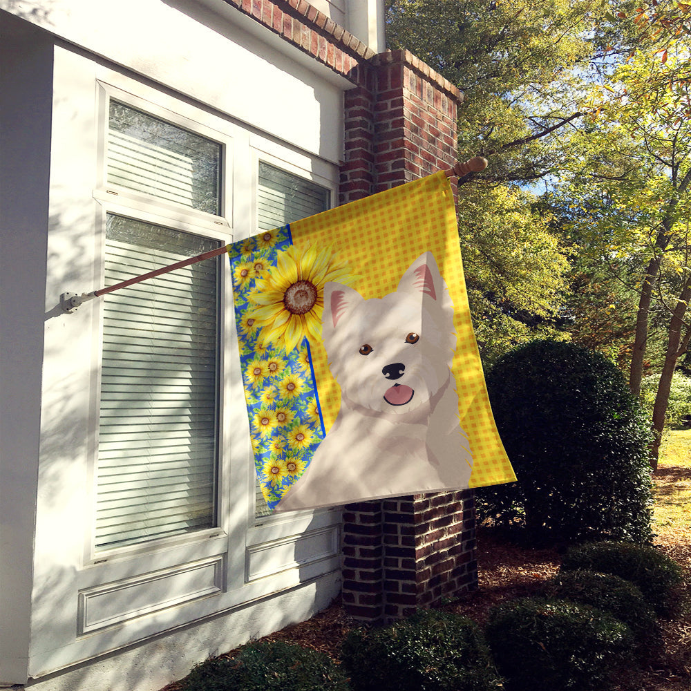 Summer Sunflowers Westie West Highland White Terrier House Flag 28x40 Porch Sleeve Pole Decorative Outside Yard Banner Artwork Wall Hanging, Polyester