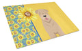 Summer Sunflowers Red Wheaten Terrier Cutting Board Tempered Glass Kitchen Cutting Surface, Heat Resistant Chopping, Non-Slip Feet, Food Prep & Serving