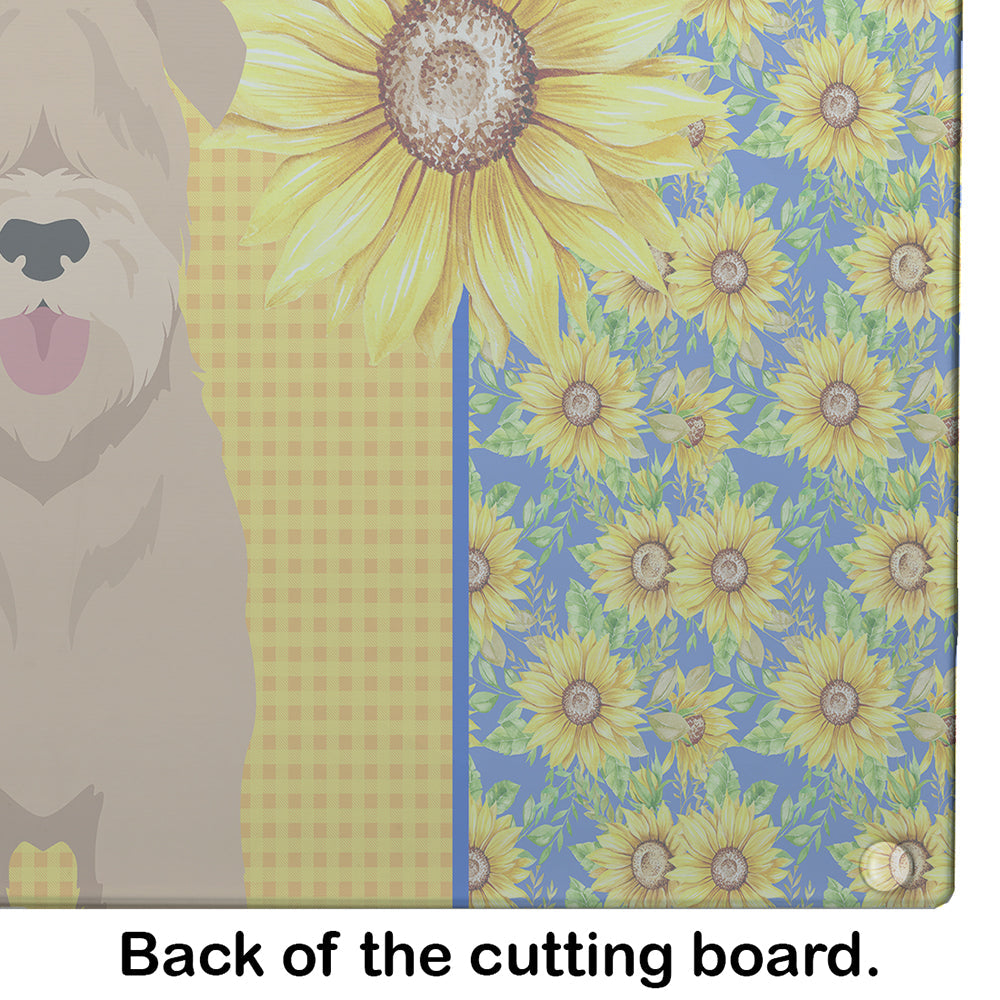 Summer Sunflowers Red Wheaten Terrier Cutting Board Tempered Glass Kitchen Cutting Surface, Heat Resistant Chopping, Non-Slip Feet, Food Prep & Serving