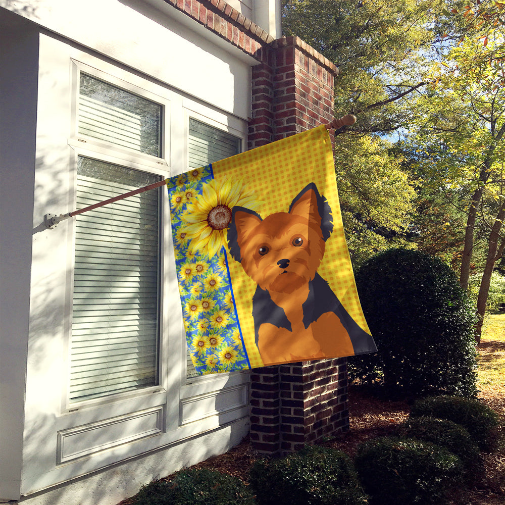 Summer Sunflowers Black and Tan Puppy Cut Yorkshire Terrier House Flag 28x40 Porch Sleeve Pole Decorative Outside Yard Banner Artwork Wall Hanging, Polyester