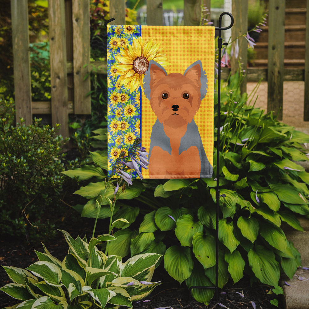 Summer Sunflowers Blue and Tan Puppy Cut Yorkshire Terrier Garden Flag Mailbox Decorative Yard Banner Outside Patio Artwork for Flower Beds, Garden Size, Multicolor
