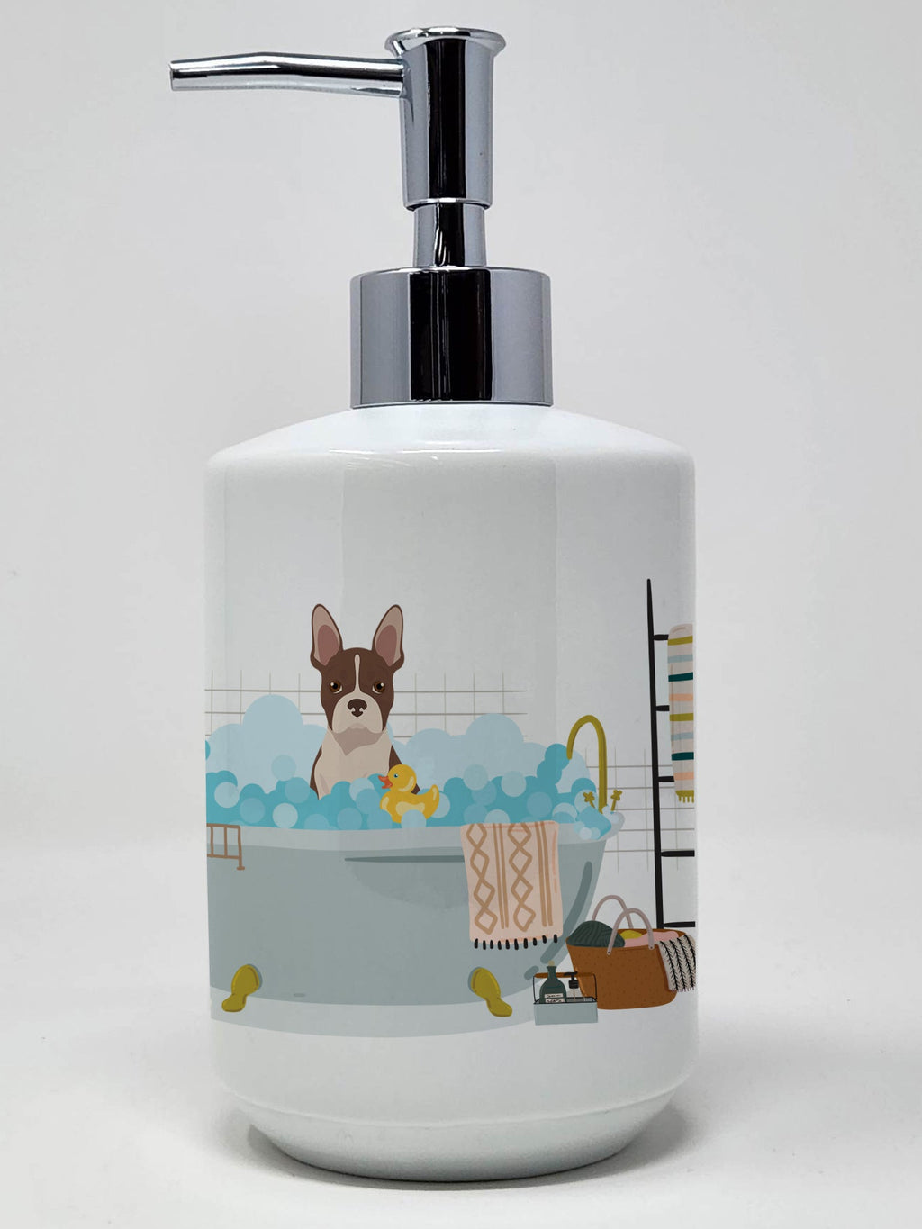 Red Boston Terrier Ceramic Soap Dispenser , Empty Refillable Hand Soap Pump Bottle for Bathroom Kitchen