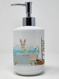 White Boston Terrier Ceramic Soap Dispenser , Empty Refillable Hand Soap Pump Bottle for Bathroom Kitchen