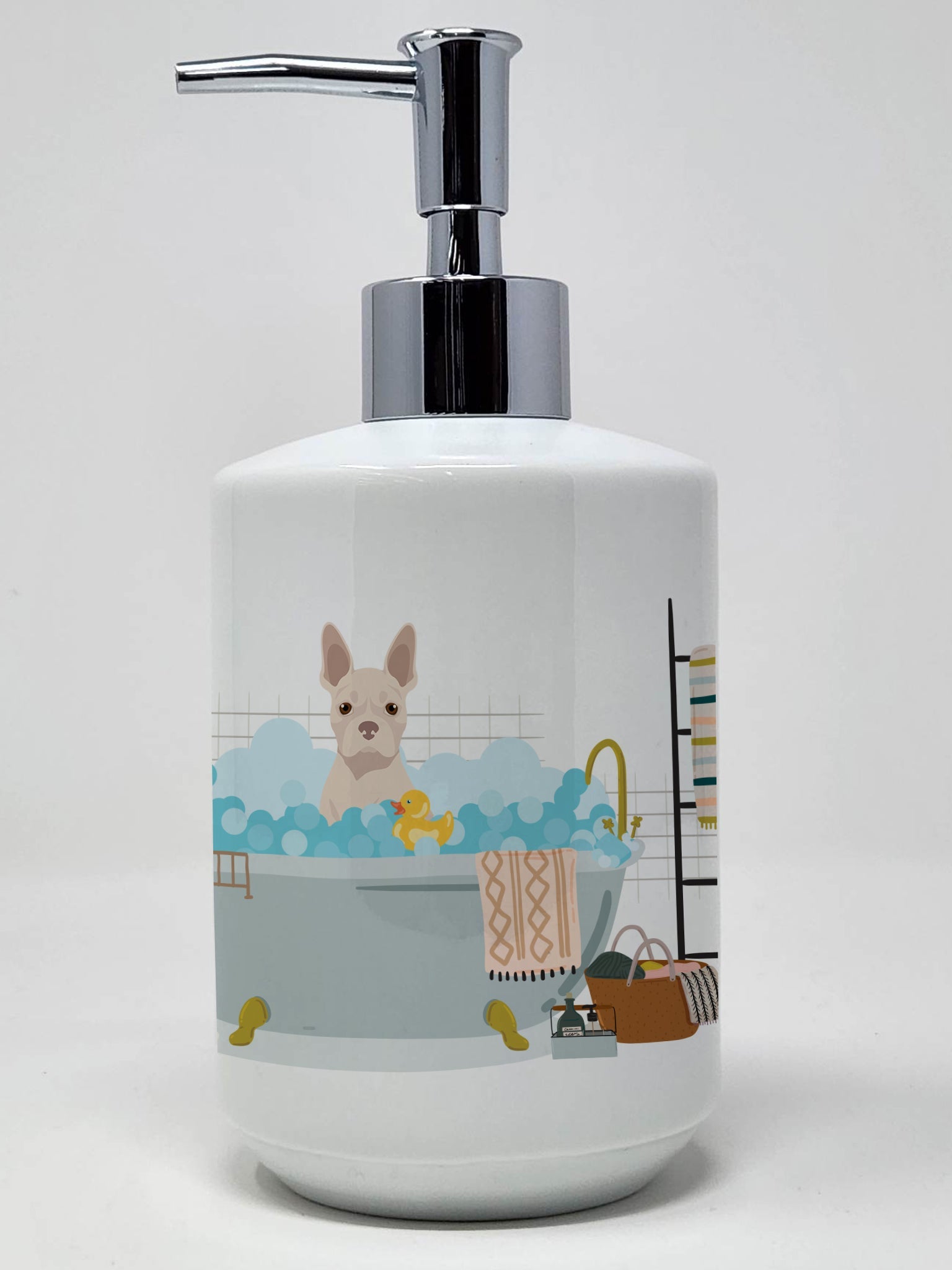 White Boston Terrier Ceramic Soap Dispenser , Empty Refillable Hand Soap Pump Bottle for Bathroom Kitchen