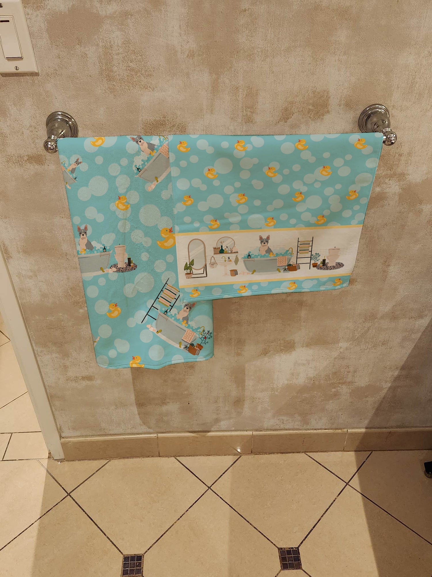 Blue Boston Terrier Bath Towel Large Oversized Plush Fitness Body Towel, Ultra Soft Absorbent Quick Drying, 42"L x 24"W