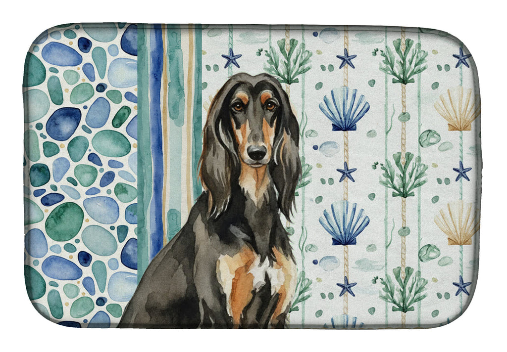 Black & Tan Afghan Hound Coastal Sea Glass Dish Drying Mat Absorbent Dish Drying Mat Pad for Kitchen Counter Dish Drainer Mat for Countertop, 14 x 21", Multicolor