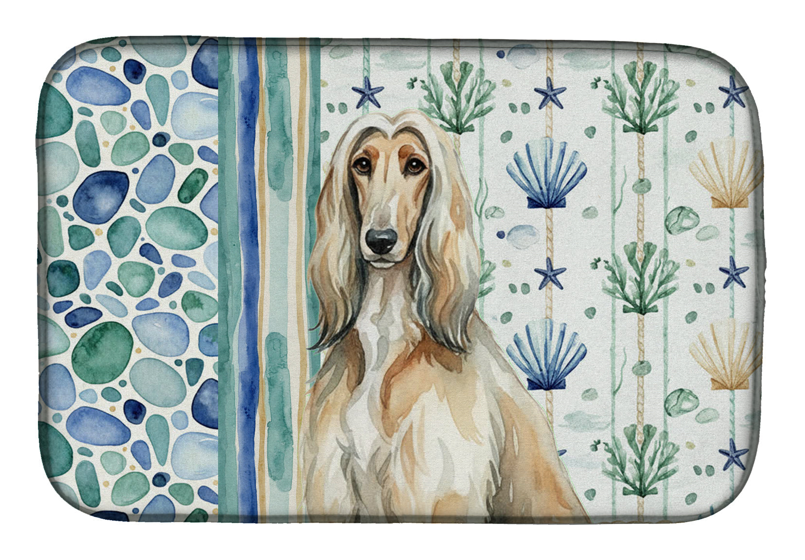 Afghan Hound Coastal Sea Glass Dish Drying Mat Absorbent Dish Drying Mat Pad for Kitchen Counter Dish Drainer Mat for Countertop, 14 x 21", Multicolor