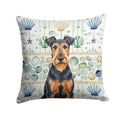 Airedale Terrier Coastal Sea Glass Decorative Throw Pillow 14x14 Indoor Outdoor Accent Cushion, Fabric Cover with Insert for Sofa, Bed, Porch & Living Room