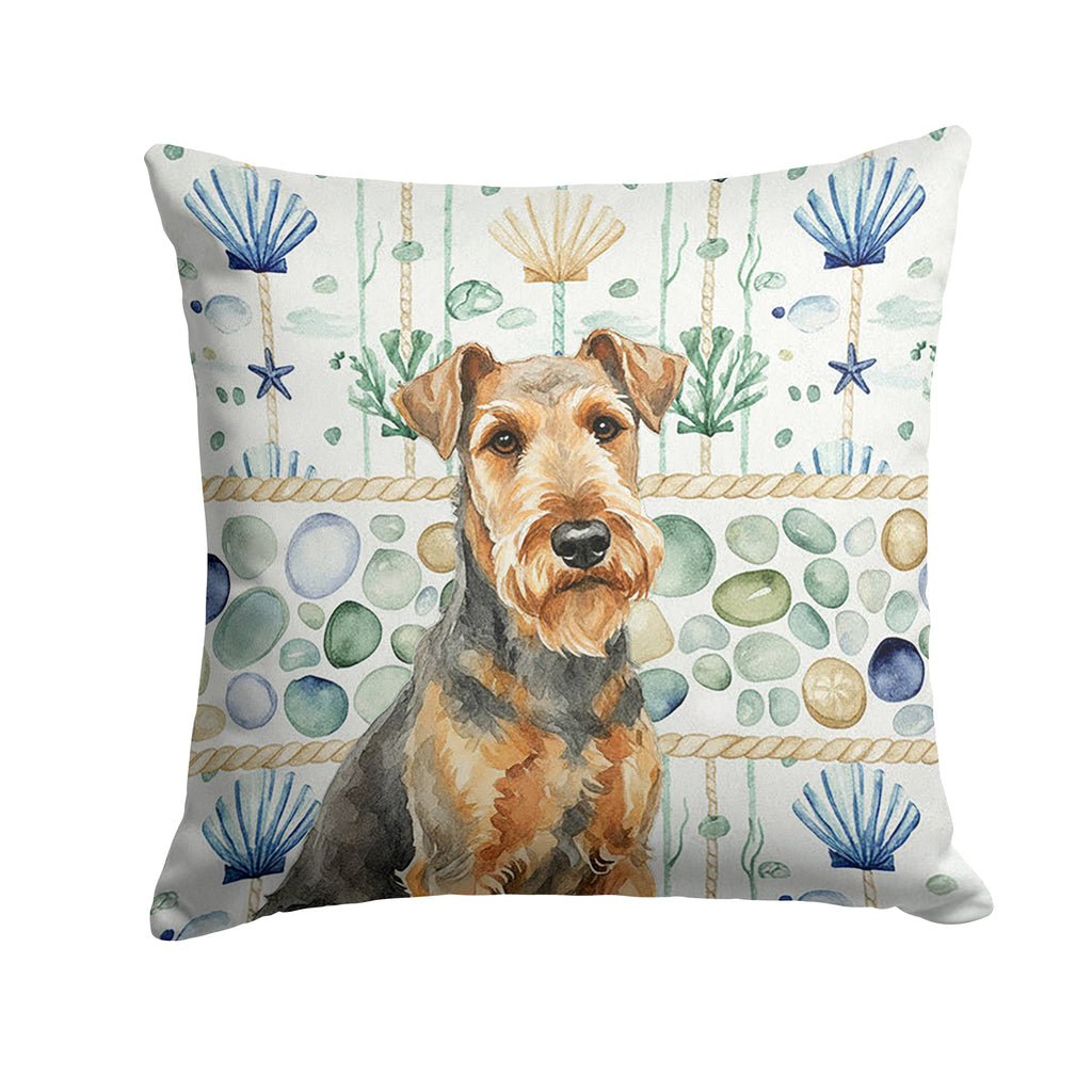 Grizzle Airedale Terrier Coastal Sea Glass Decorative Throw Pillow 14x14 Indoor Outdoor Accent Cushion, Fabric Cover with Insert for Sofa, Bed, Porch & Living Room