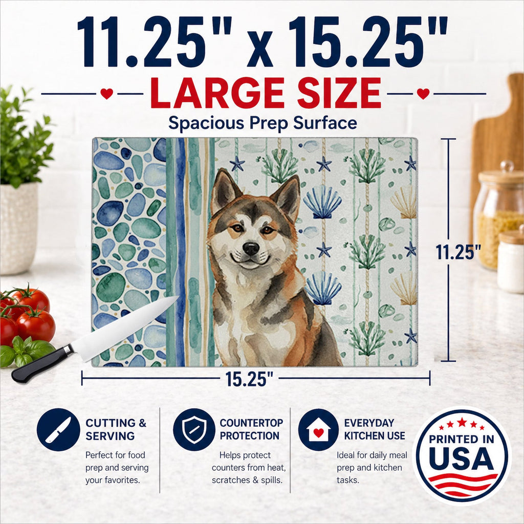 Sesame Akita Coastal Sea Glass Cutting Board Tempered Glass Kitchen Cutting Surface, Heat Resistant Chopping, Non-Slip Feet, Food Prep & Serving