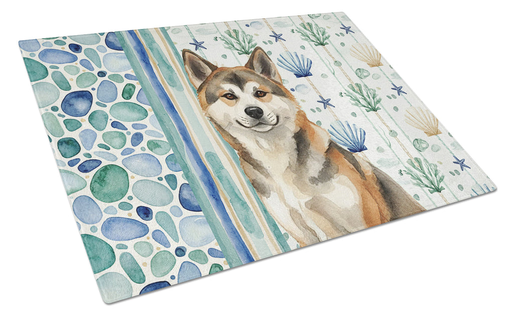 Sesame Akita Coastal Sea Glass Cutting Board Tempered Glass Kitchen Cutting Surface, Heat Resistant Chopping, Non-Slip Feet, Food Prep & Serving