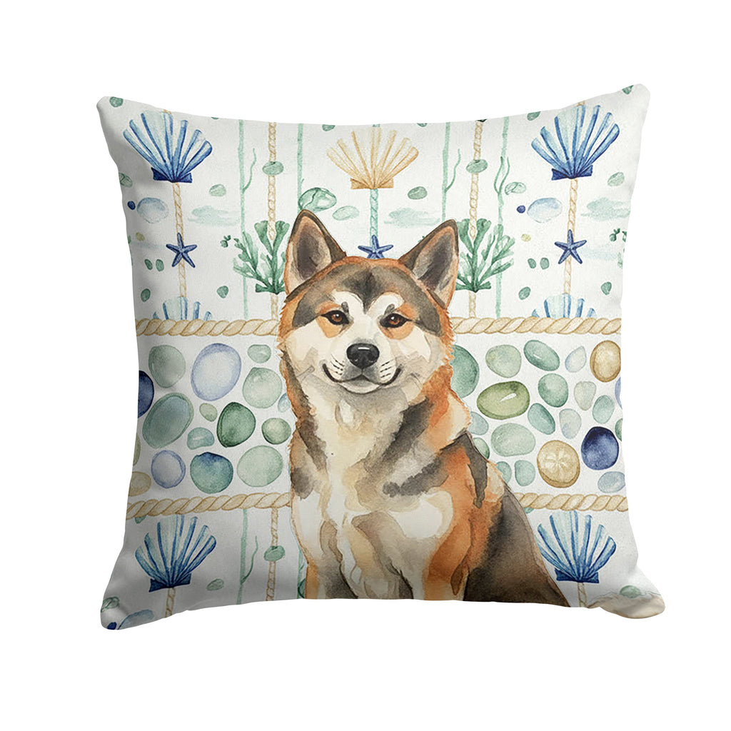 Sesame Akita Coastal Sea Glass Decorative Throw Pillow 14x14 Indoor Outdoor Accent Cushion, Fabric Cover with Insert for Sofa, Bed, Porch & Living Room