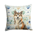 Sesame Akita Coastal Sea Glass Decorative Throw Pillow 14x14 Indoor Outdoor Accent Cushion, Fabric Cover with Insert for Sofa, Bed, Porch & Living Room