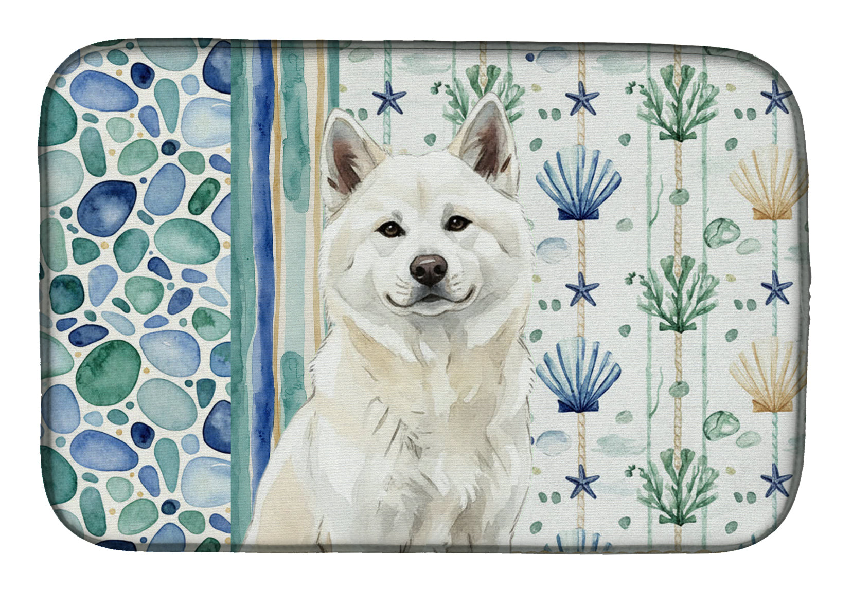 White Akita Coastal Sea Glass Dish Drying Mat Absorbent Dish Drying Mat Pad for Kitchen Counter Dish Drainer Mat for Countertop, 14 x 21", Multicolor