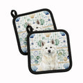 White Akita Coastal Sea Glass Pot Holder Set of 2 Heat Resistant Quilted Hot Pads 7.5 x 7.5 Inch, Insulated Kitchen Trivets for Cooking & Baking