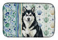 Black and White Alaskan Malamute Coastal Sea Glass Dish Drying Mat Absorbent Dish Drying Mat Pad for Kitchen Counter Dish Drainer Mat for Countertop, 14 x 21", Multicolor