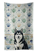 Black and White Alaskan Malamute Coastal Sea Glass Kitchen Towel Velour Plush Front and Cotton Loop Back Machine Washable