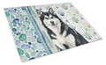 Black and White Alaskan Malamute Coastal Sea Glass Cutting Board Tempered Glass Kitchen Cutting Surface, Heat Resistant Chopping, Non-Slip Feet, Food Prep & Serving