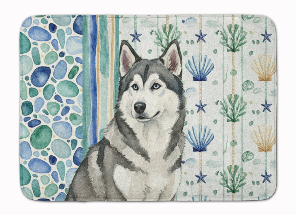 Gray and White Alaskan Malamute Coastal Sea Glass Memory Foam Kitchen Mat Machine Washable Anti-Fatigue Cushion Comfort Bath or Kitchen Rug